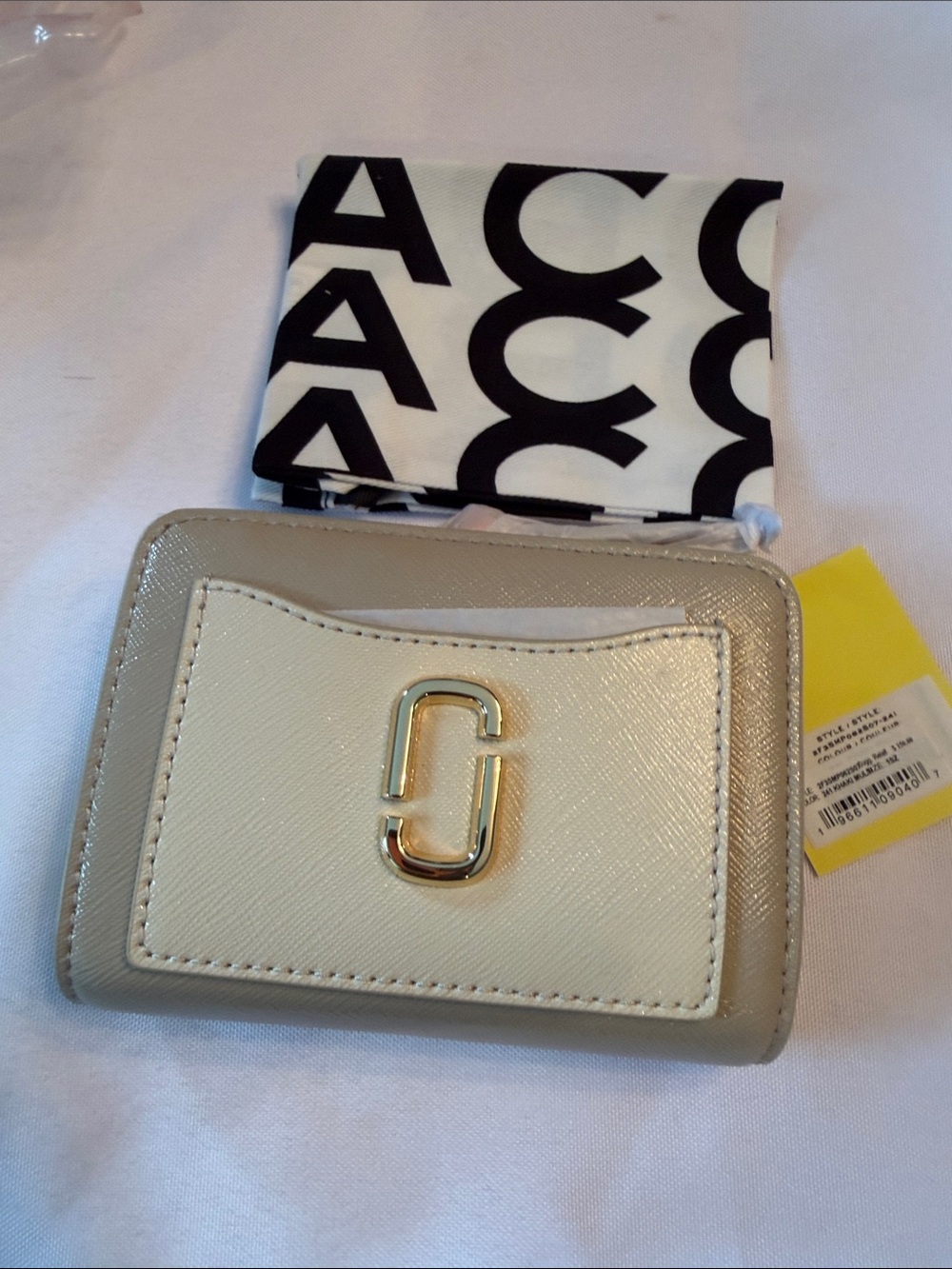 Marc Jacobs Small Leather Card Holder in Cream and Gold Trim